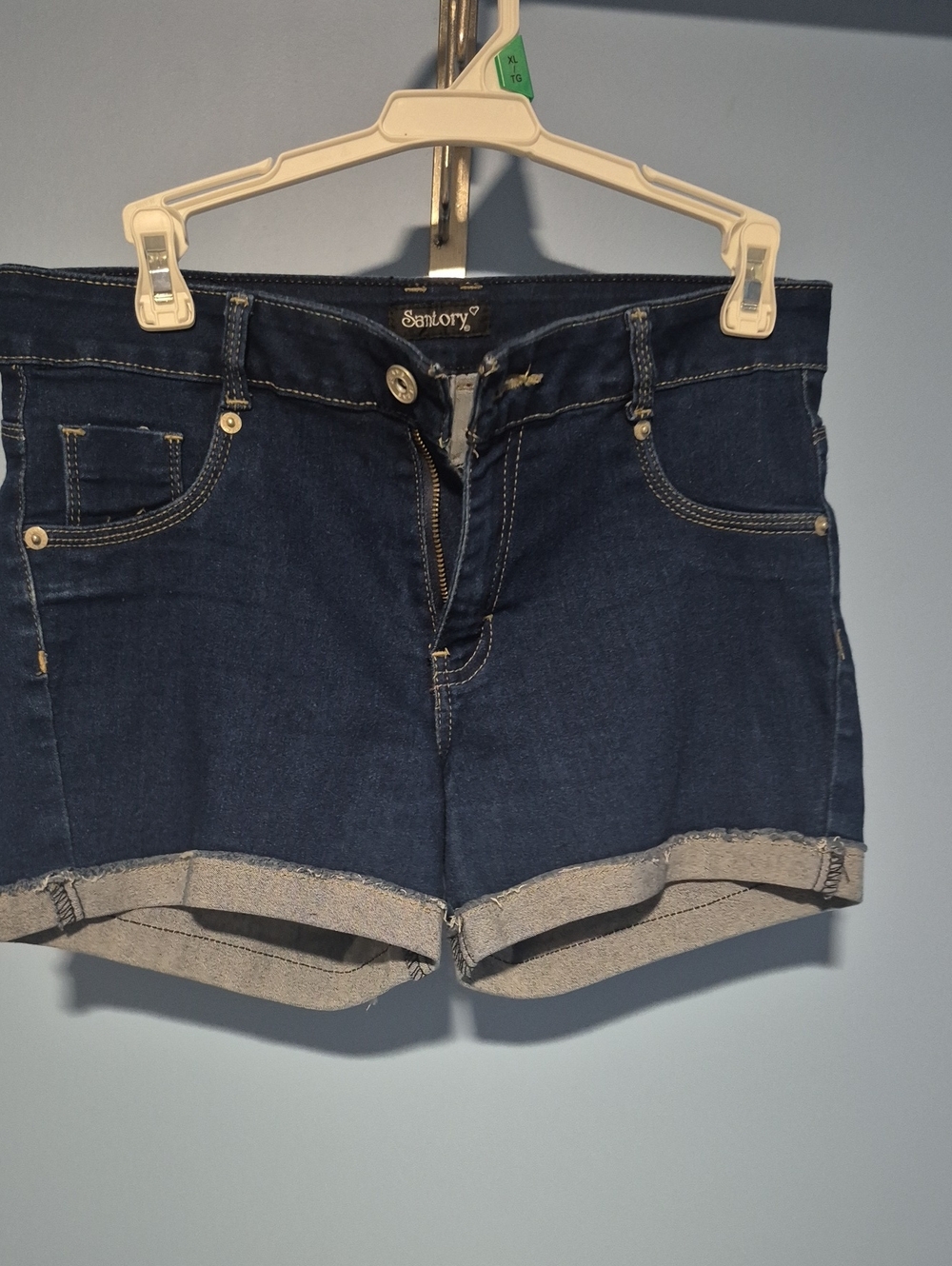 Dark Blue Rolled Hem Denim Shorts